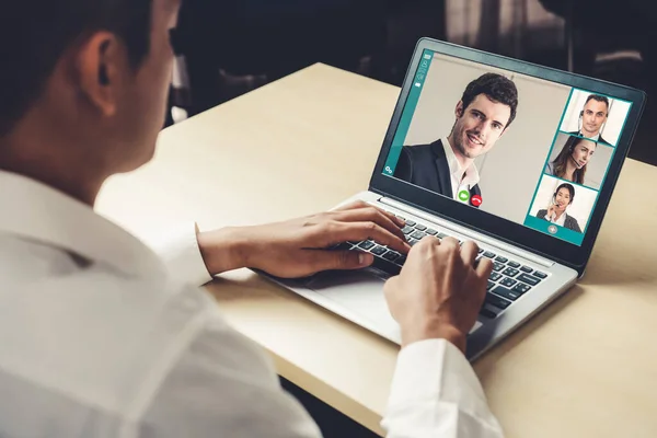 Chamada Vídeo Reunião Pessoas Negócios Local Trabalho Virtual Escritório Remoto — Fotografia de Stock