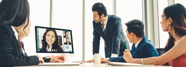 Video Call Group Business People Meeting Virtual Workplace Remote Office — Stock Photo, Image