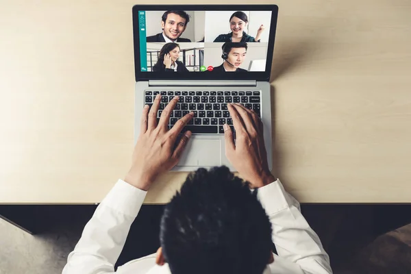 Video Call Business People Meeting Virtual Workplace Remote Office Telework — Stock Photo, Image